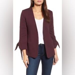 Olivia Moon Tie Sleeve Open Front Knit Blazer Small